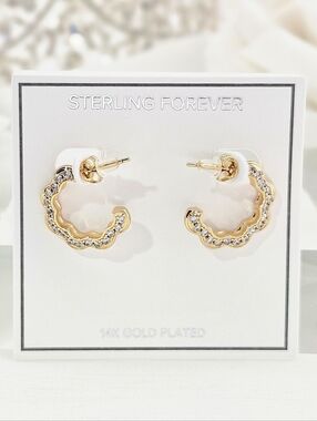 Sterling Forever Marisole Hoop Earrings 14k Gold Plated Cubic Zirconia Vacation
